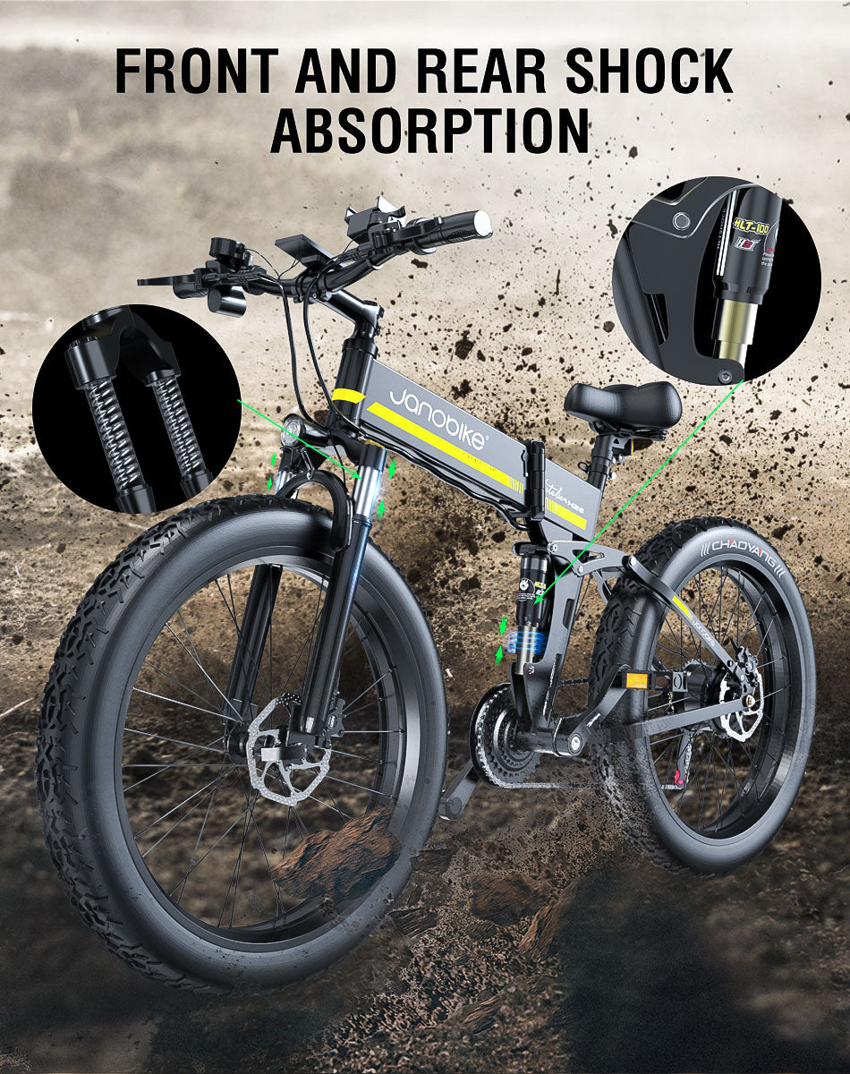 Janobike H26 Electric Bikes Front And Rear Shock Absorption