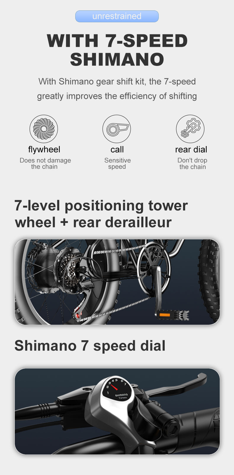 JANSNO X50 Con el kit de cambio de marchas Shimano, la velocidad de 7 mejora en gran medida la eficiencia del cambio de rueda torre de posicionamiento de 7 niveles + desviador trasero