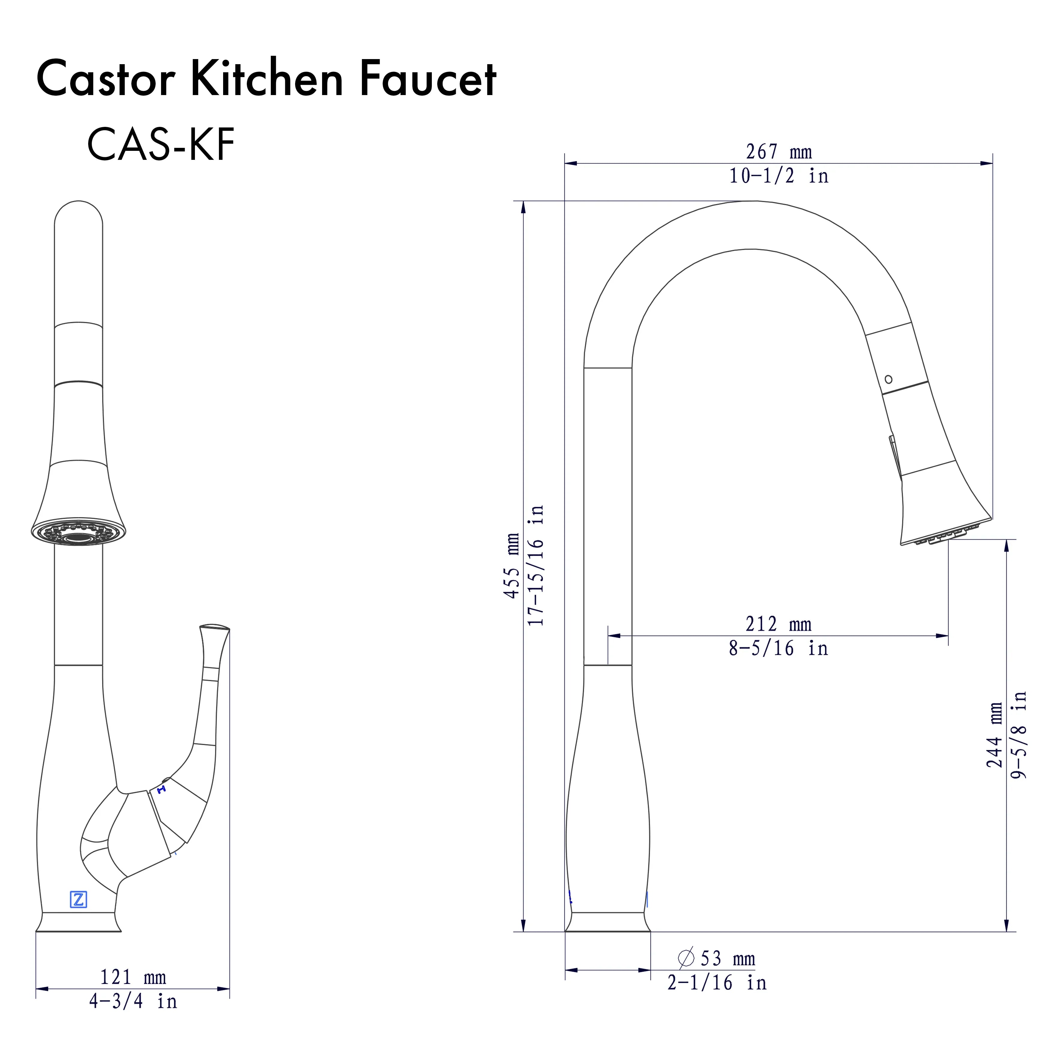 ZLINE Castor Kitchen Faucet in Brushed Nickel (CAS-KF-BN)