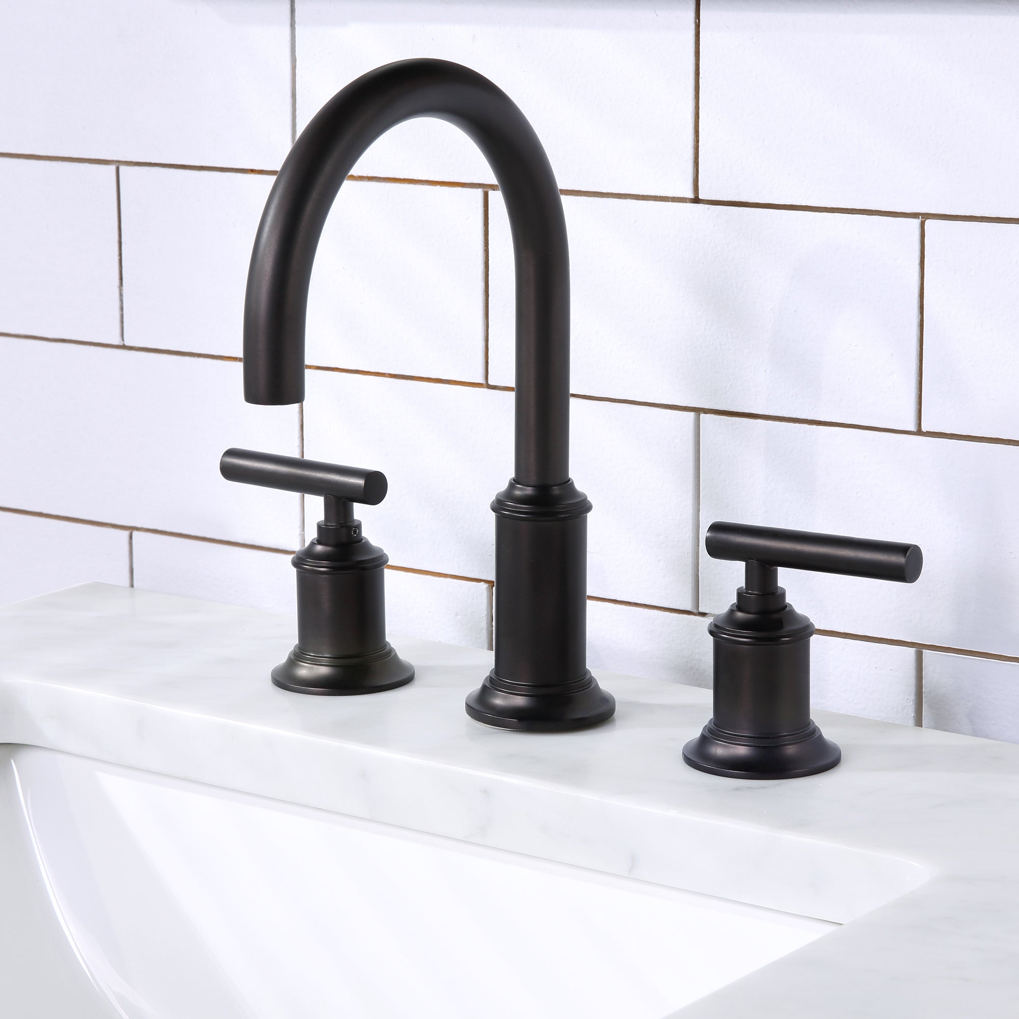 Water Creation Modern Gooseneck Spout Widespread Faucet F2-0014 in Oil-Rubbed Bronze