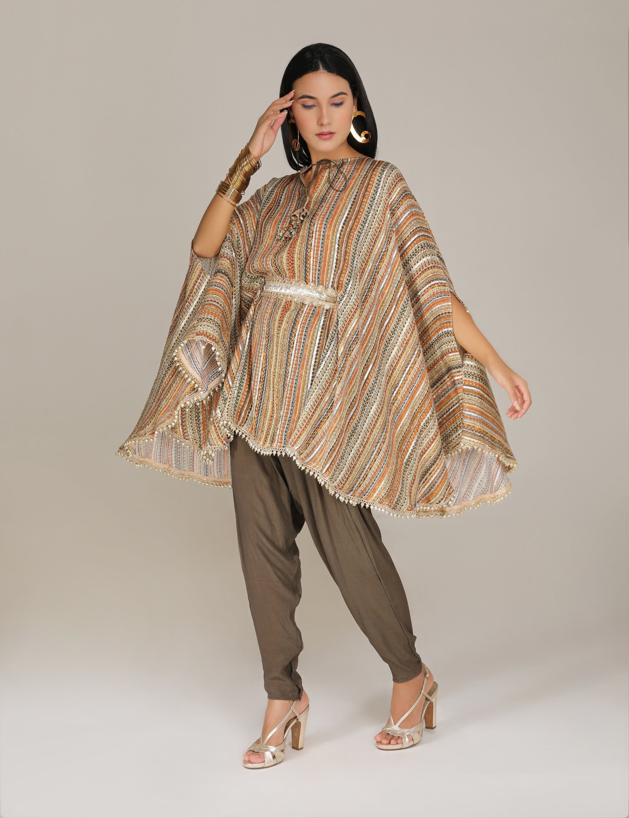 Khaki Phooljhadi Circle Kurta & Salwar Pant