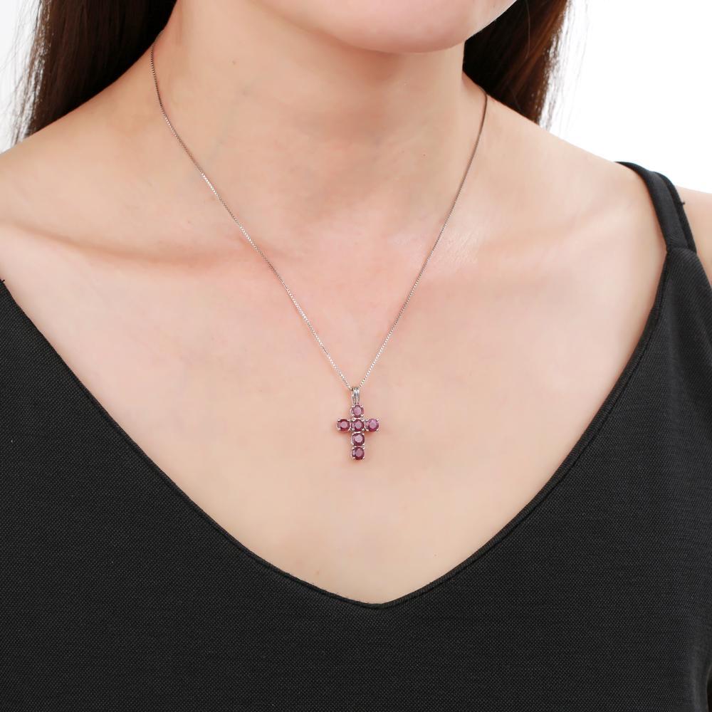 Sterling Silver Small Cross Pendant, Emerald Religious Necklace