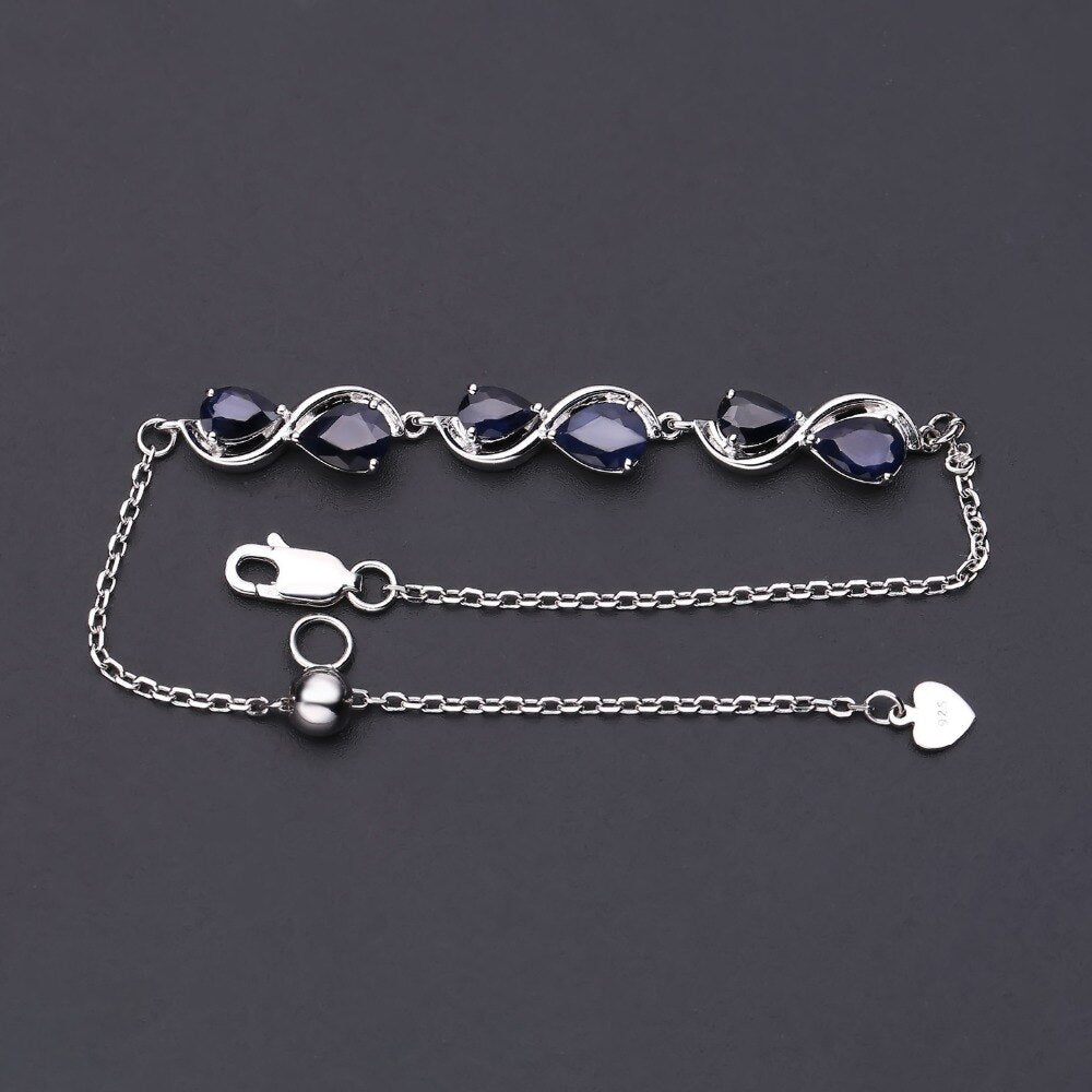 Sapphire Adjustable Elegant Bangle Bracelet, 925 Sterling Silver