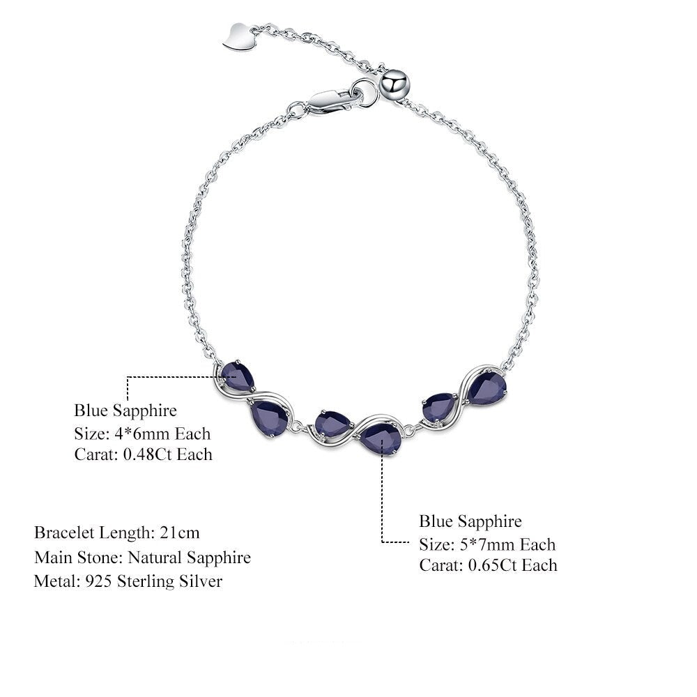 Sapphire Adjustable Elegant Bangle Bracelet, 925 Sterling Silver