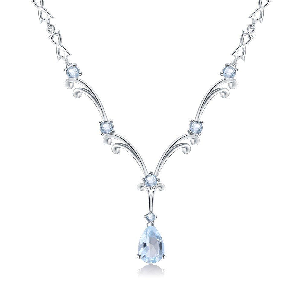 Pear Shaped Sky BlueTopaz-Blue Sapphire Teardrop Necklace, Sterling Silver