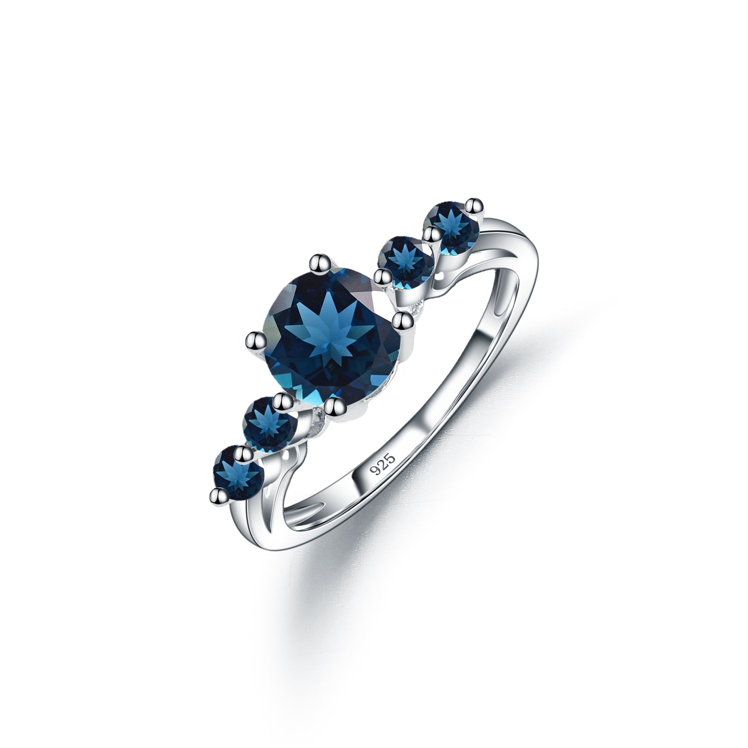 London Blue Topaz 5 Stone Ring, 925 Sterling Silver Gemstone Ring