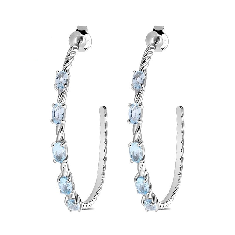 Sky Blue Topaz Big Hoop Earrings, 925 Sterling Silver