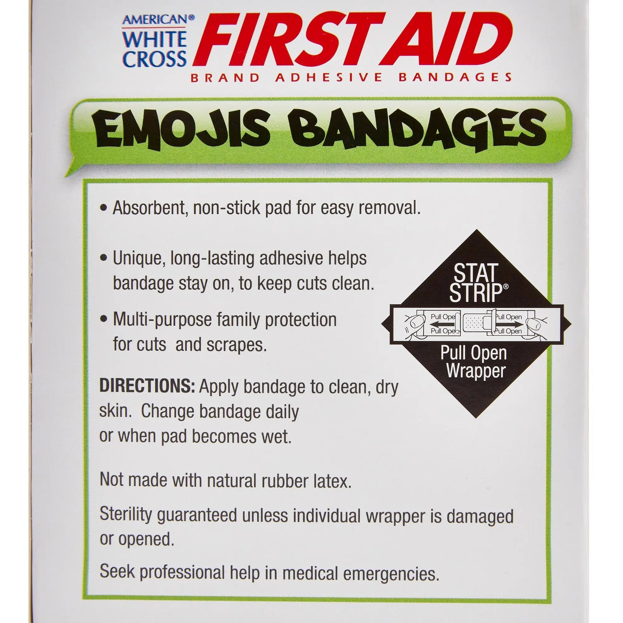 American? White Cross First Aid Emojis Kid Design Adhesive Strip, ? x 3 Inch