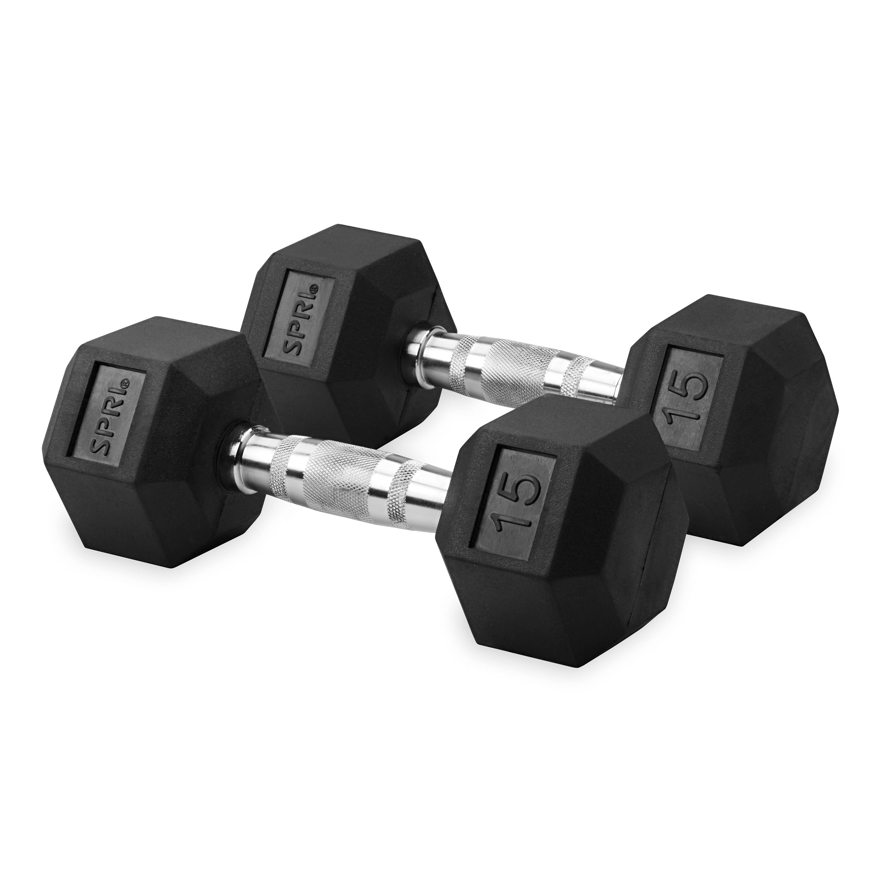 Deluxe 6-Sided Rubber Dumbbells - 3-25 lb. Pairs