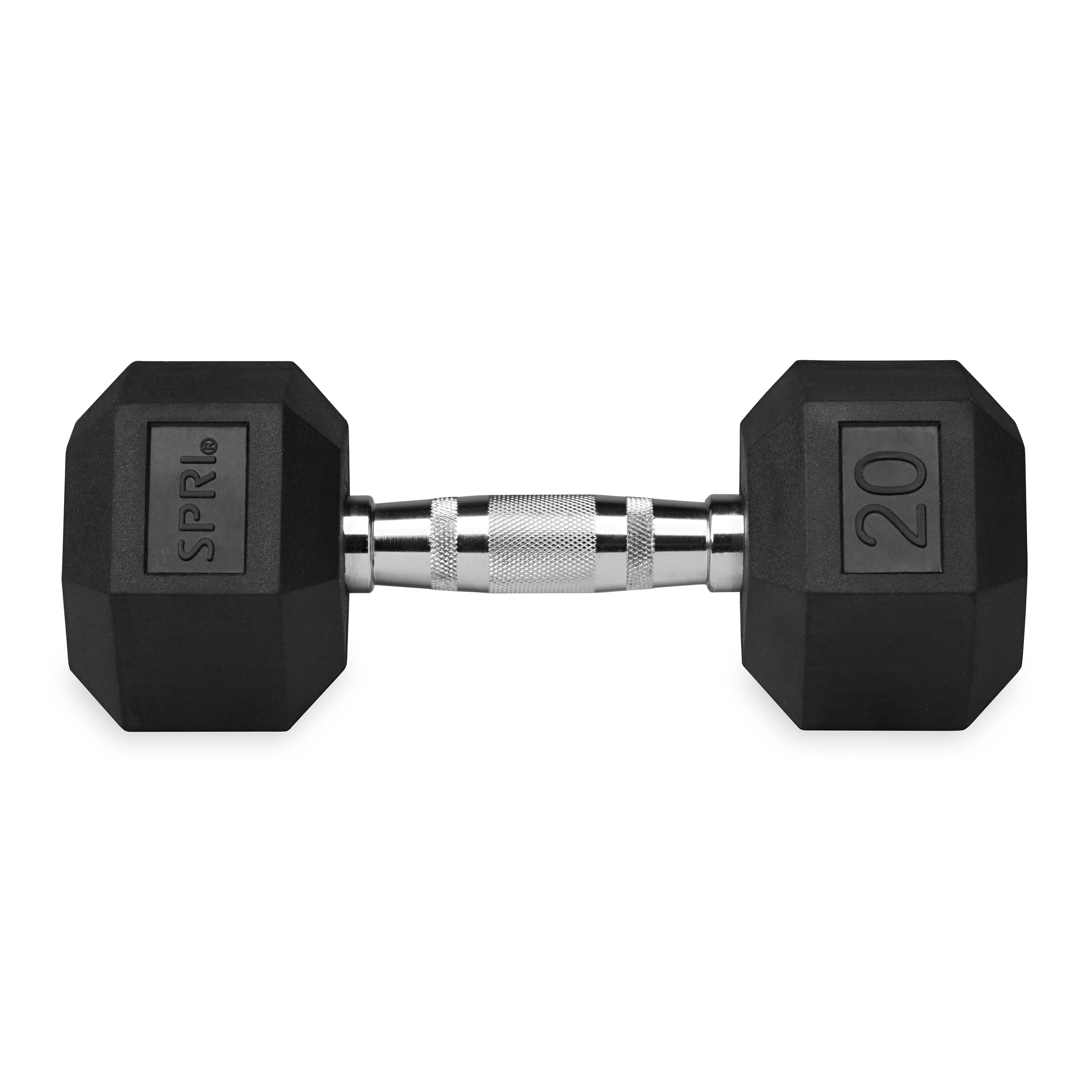 Deluxe 6-Sided Rubber Dumbbells - 3-25 lb. Pairs