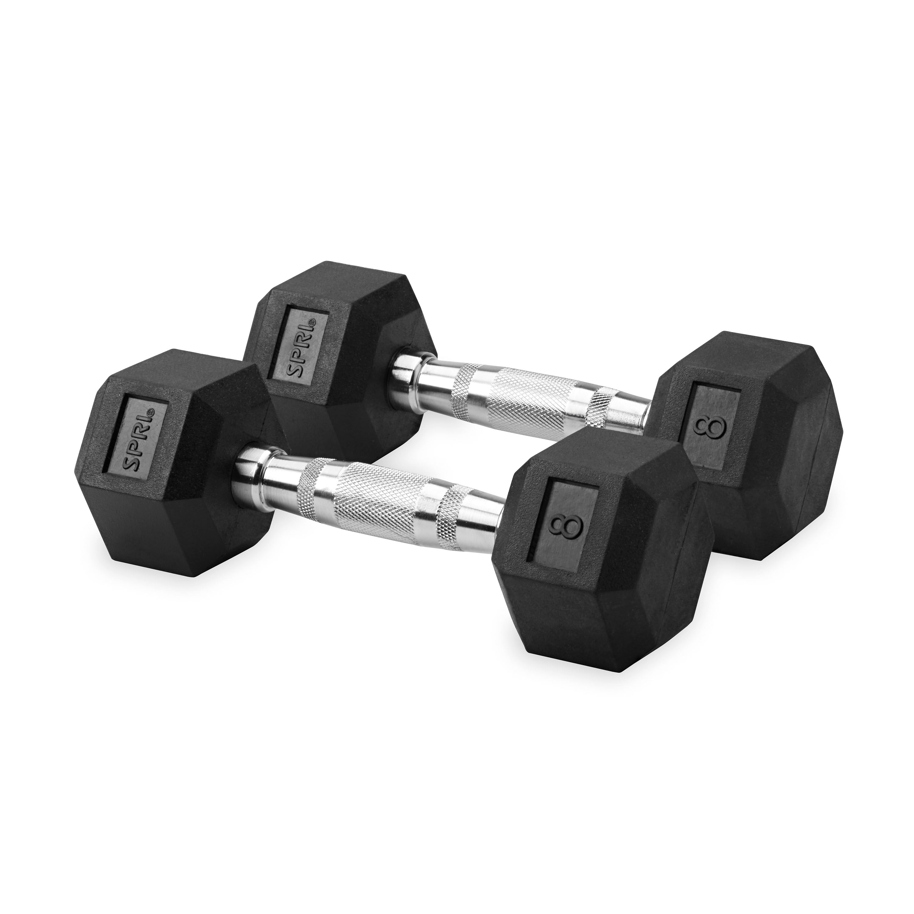 Deluxe 6-Sided Rubber Dumbbells - 3-25 lb. Pairs