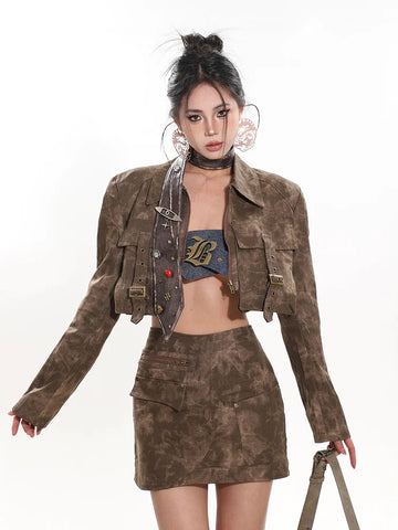 American Hot Girl Retro Jacket + Skirt Suit