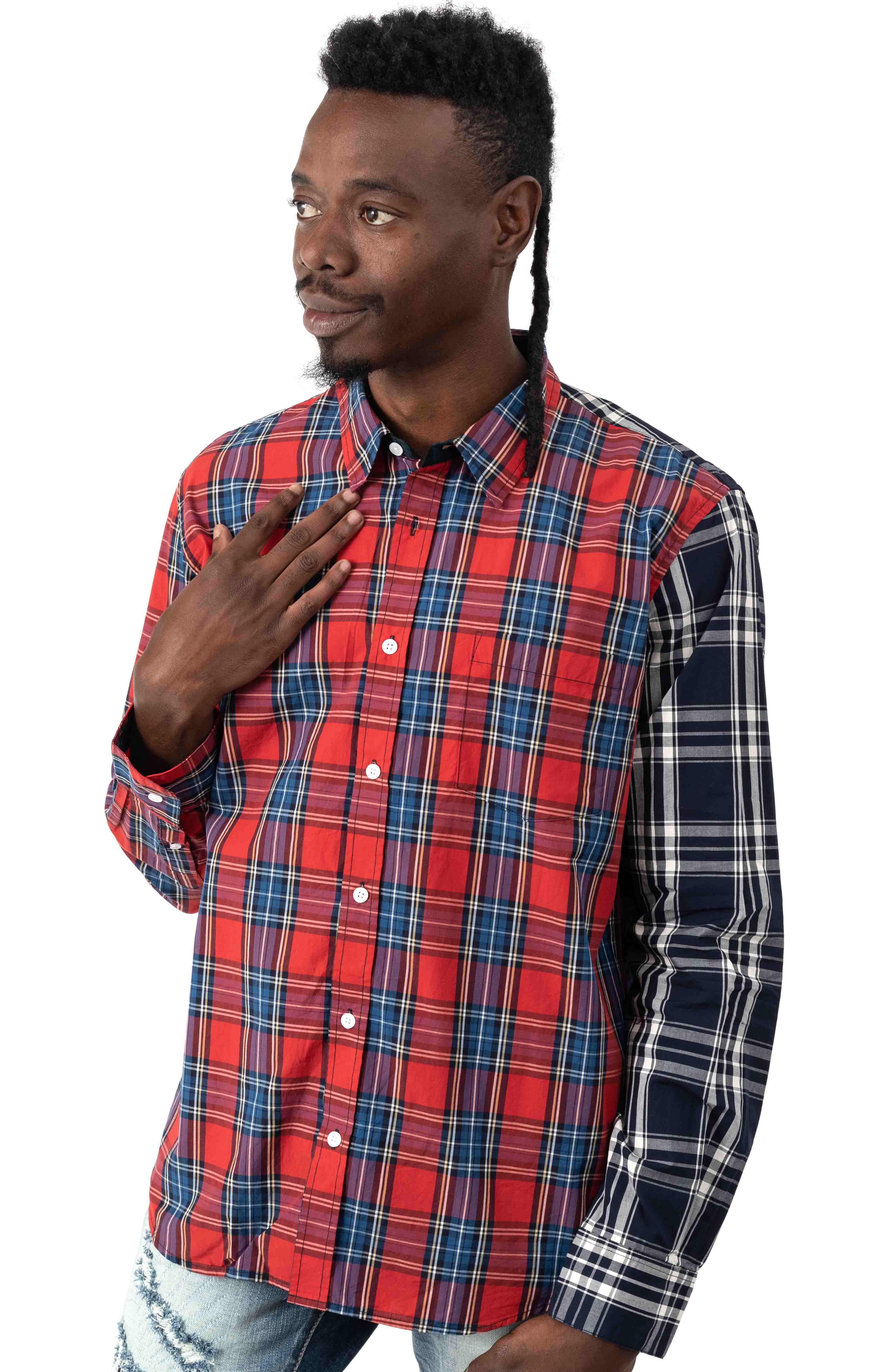  Mixed Plaid Button-Up Shirt - Multi 