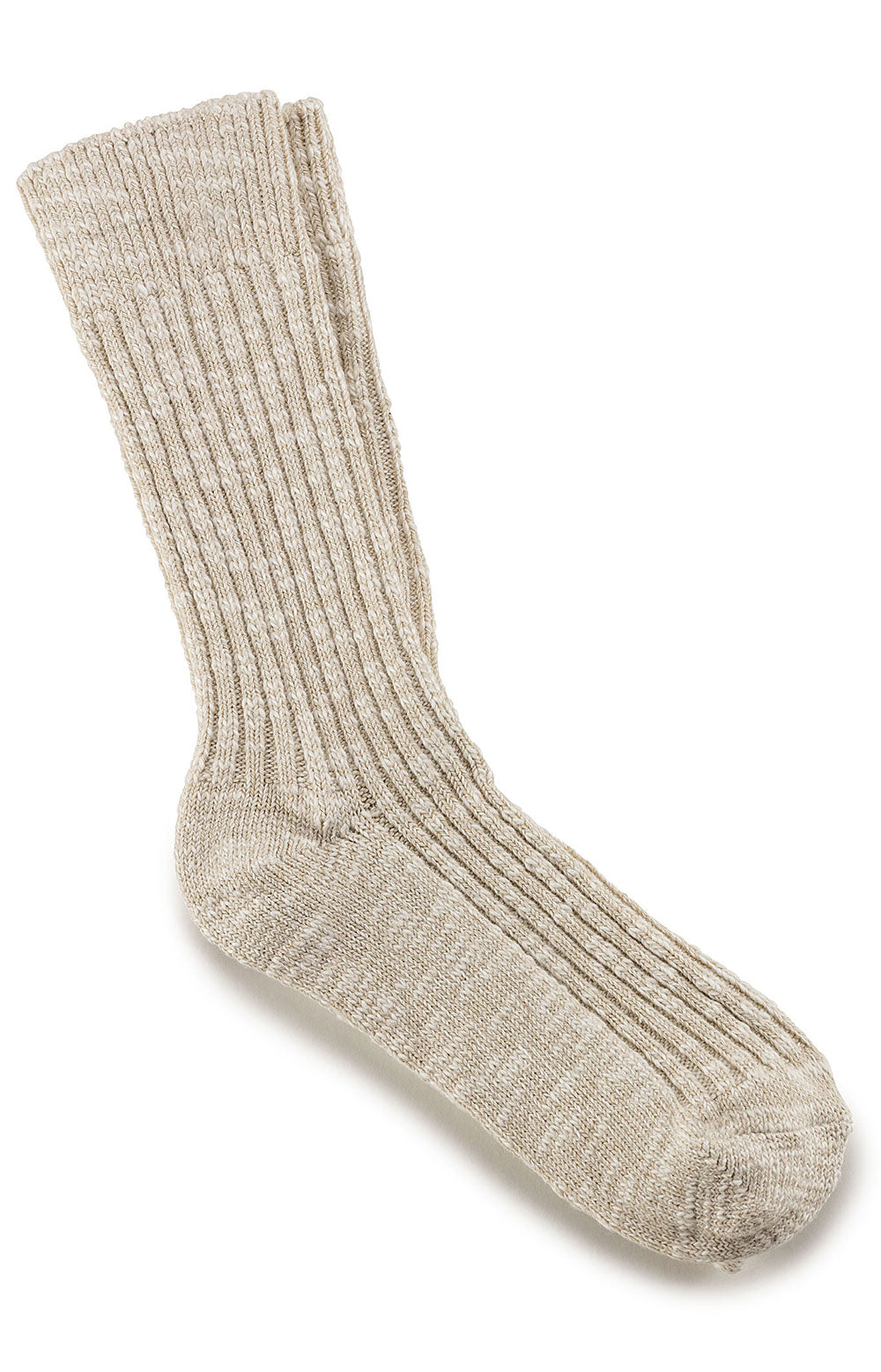  Cotton Slub Socks - Beige White 