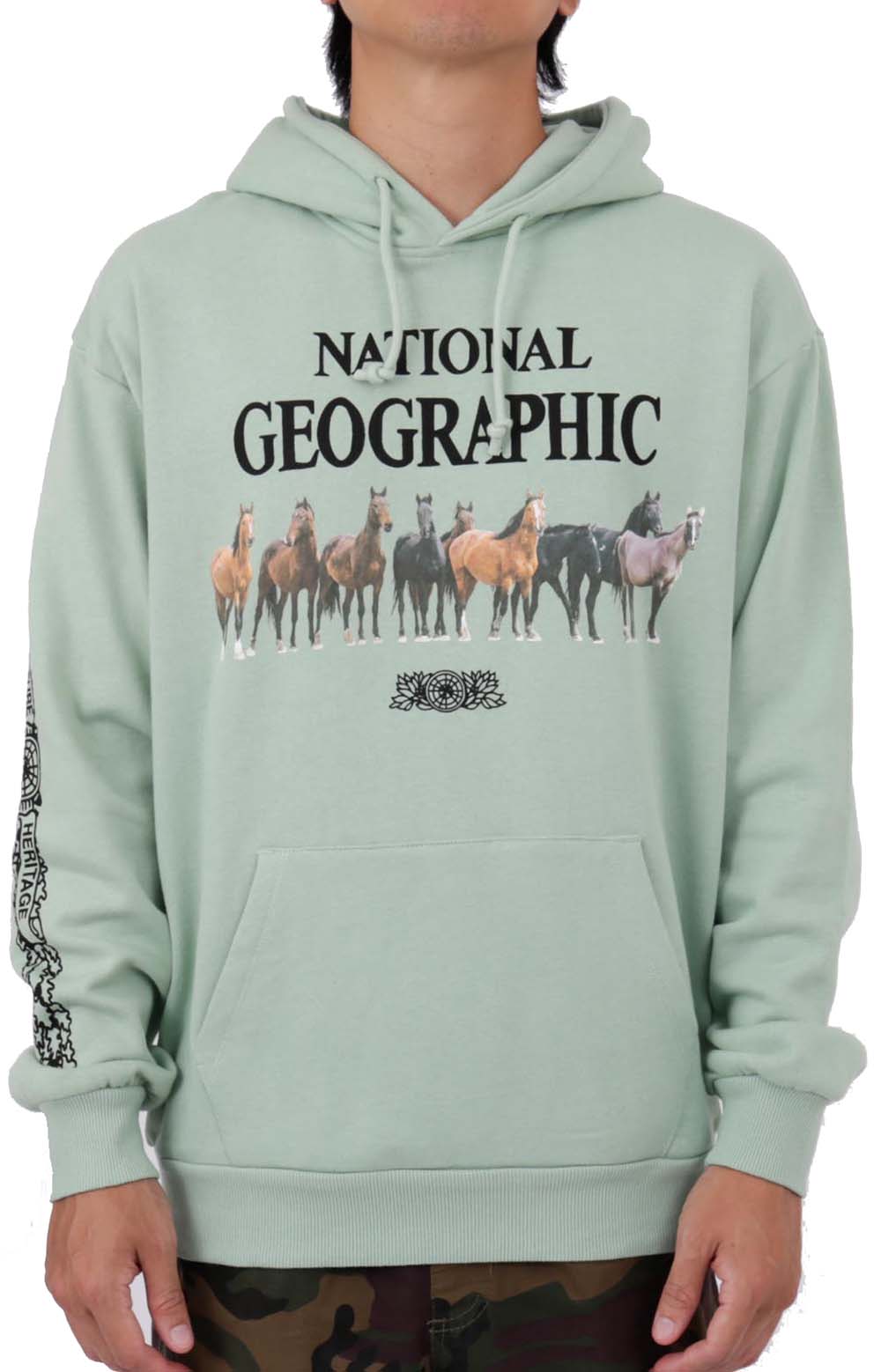  x National Geographic Wild Horses Hoodie - Light Green 