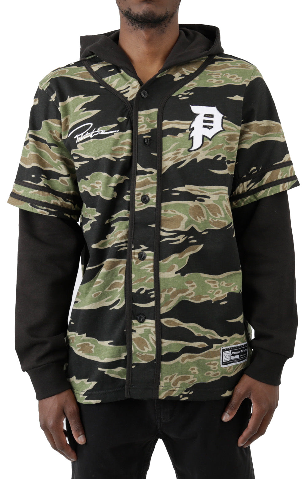  Tiger Two Fer Baseball Jersey - Tiger Camo 