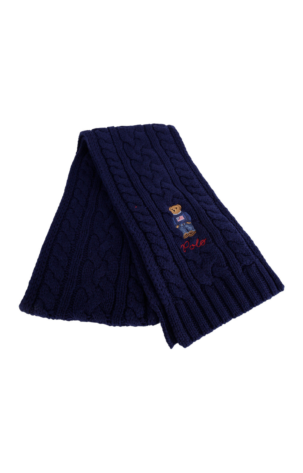  Recycled Cable Bear Scarf - Newport Navy/American Flag Bear 