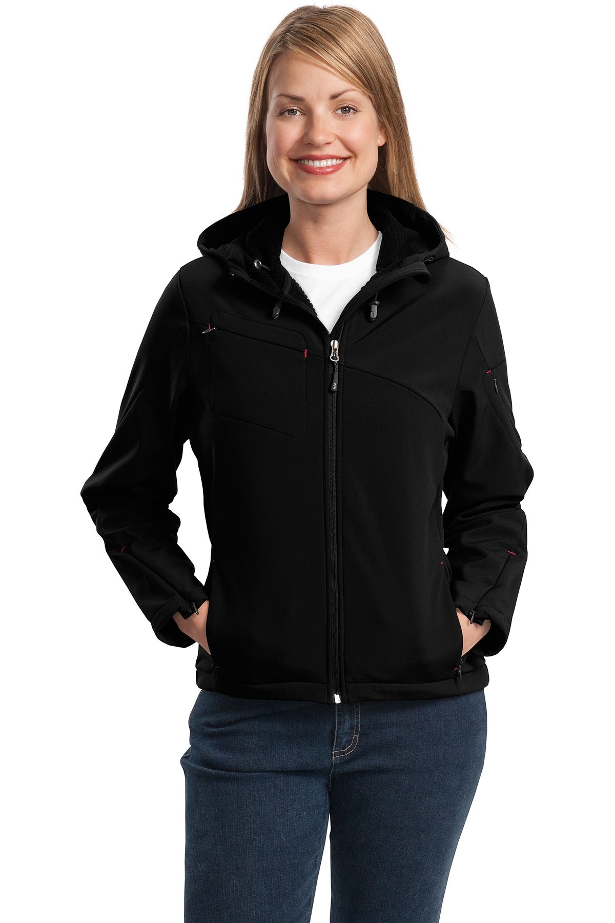 Port Authority? Ladies Textured Hooded Soft Shell Jacket. L706