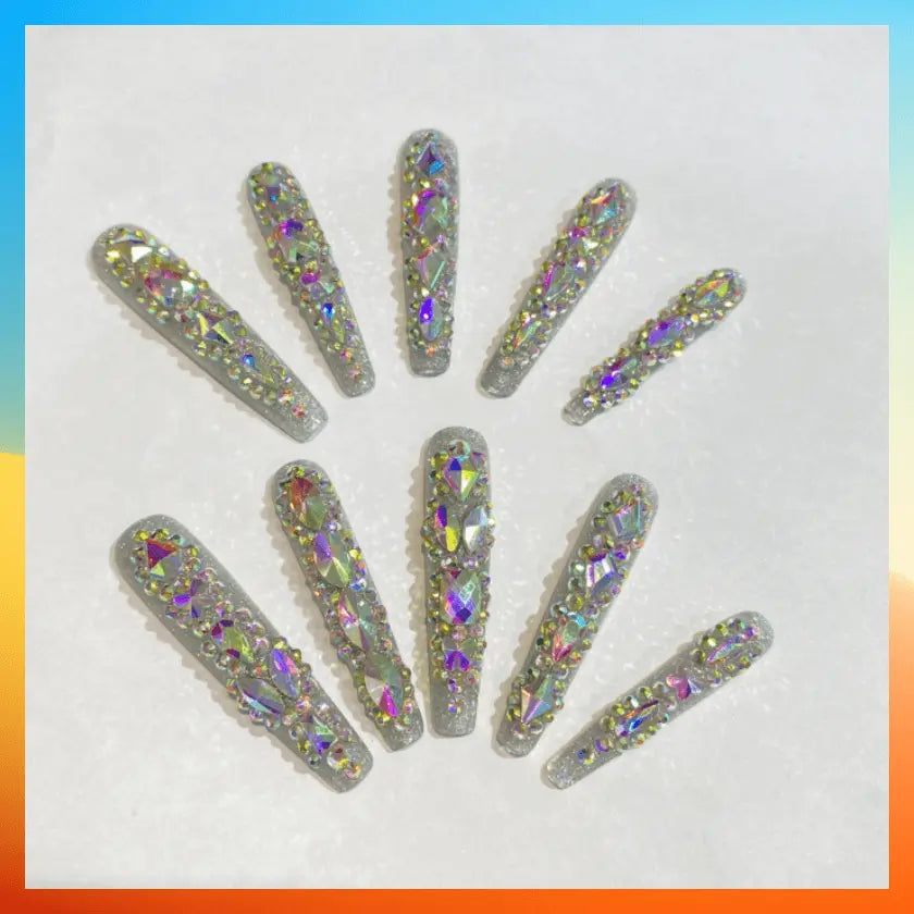 Wenston 5D Presse faite à la main sur les ongles avec charme en diamant