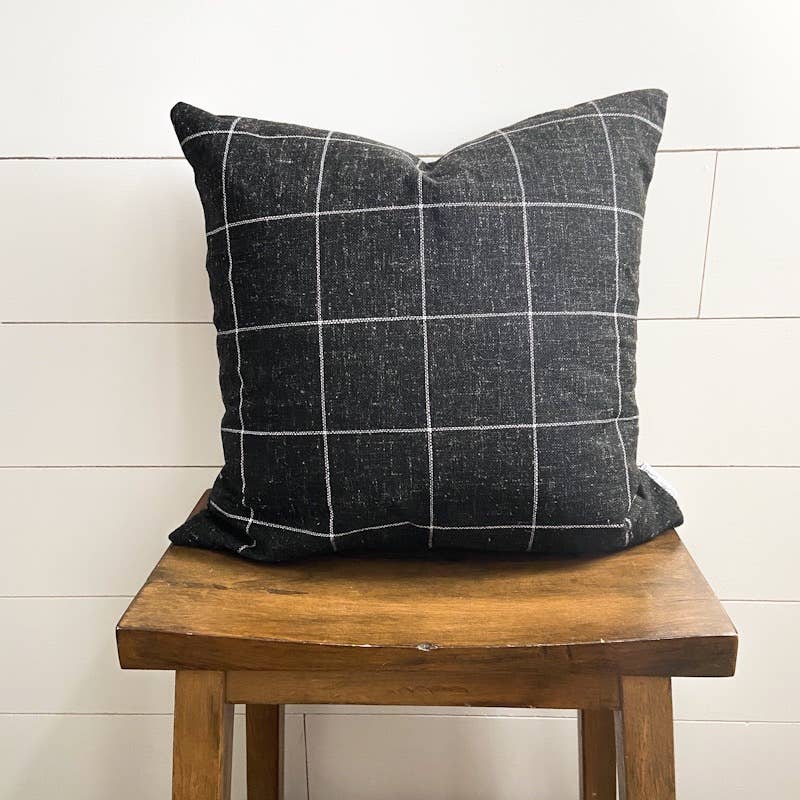 Woven Black Window-Pane Pillow Cover