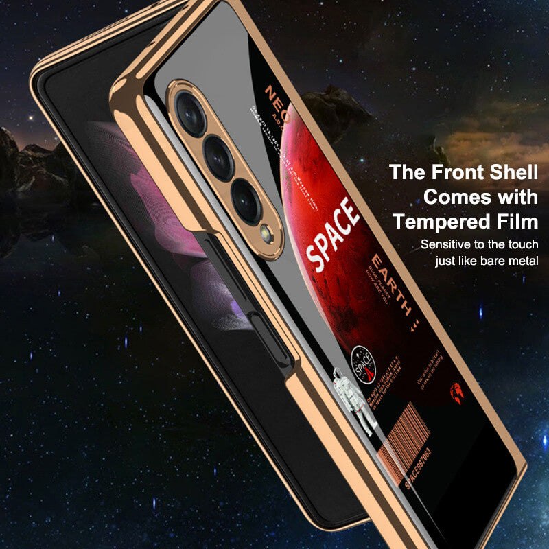 Dealggo UK | Space Gold Plating Frame Case with 9H Tempered Glass For Samsung Galaxy Z Fold4/Fold3 5G