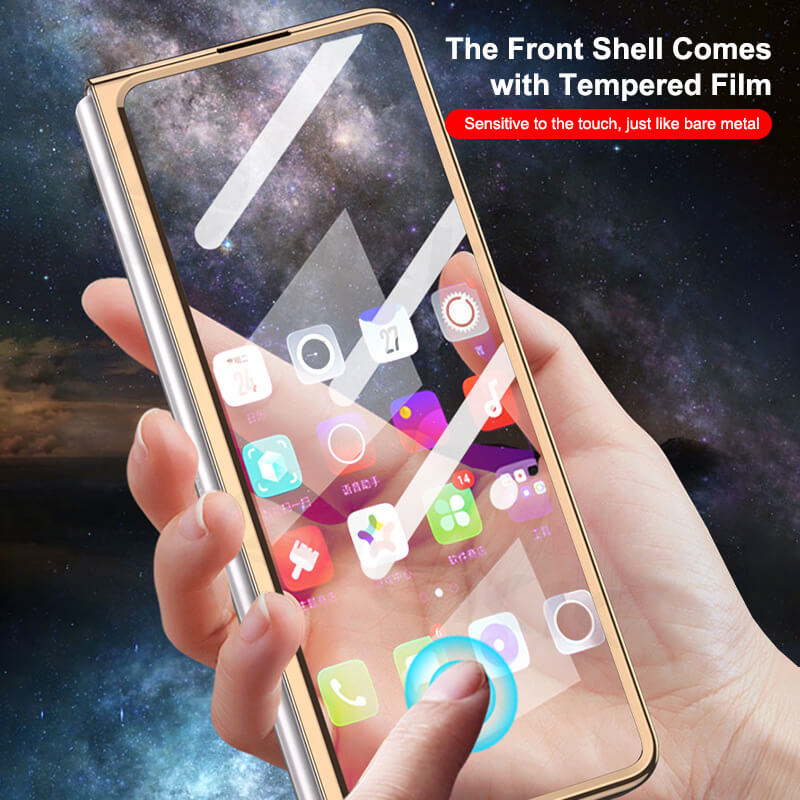 Dealggo UK | Space Gold Plating Frame Case with 9H Tempered Glass For Samsung Galaxy Z Fold4/Fold3 5G