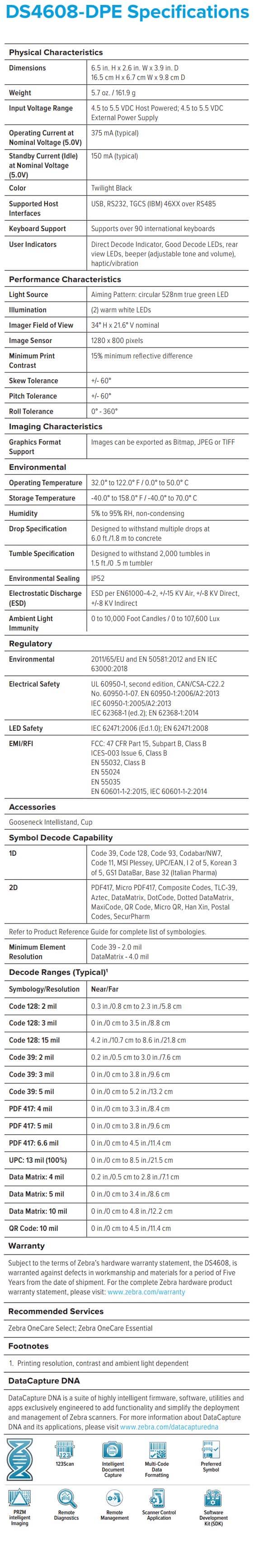 Zebra DS4608-DPE data sheet