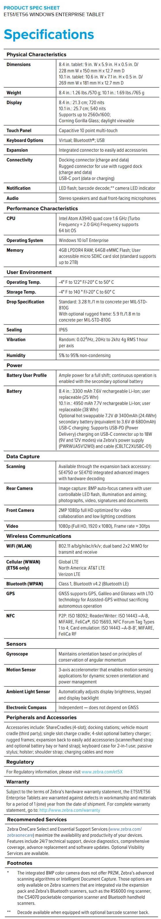 Hoja de datos de Windows Zebra ET51_ET56