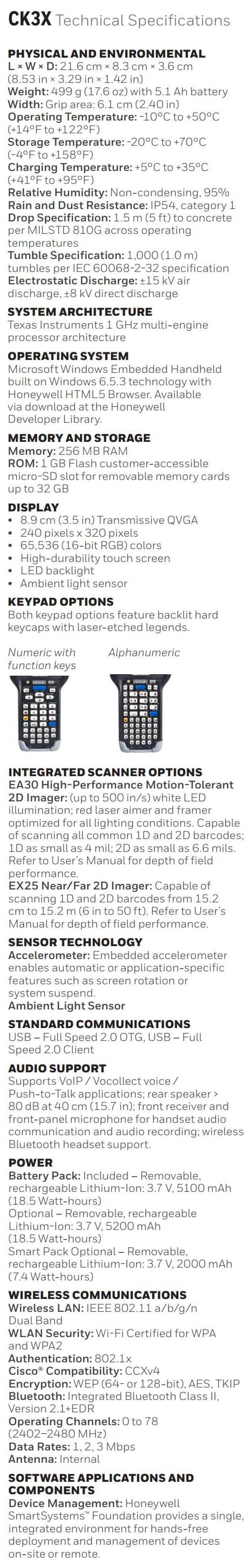 Honeywell CK3X data sheet