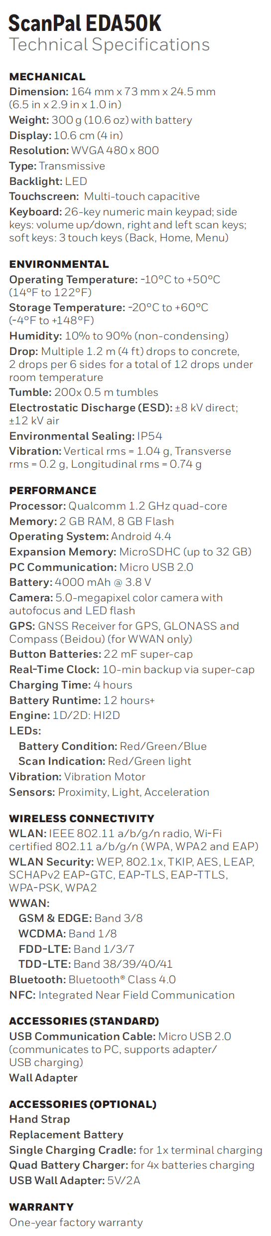 Honeywell EDA50K Mobile Computer data sheet