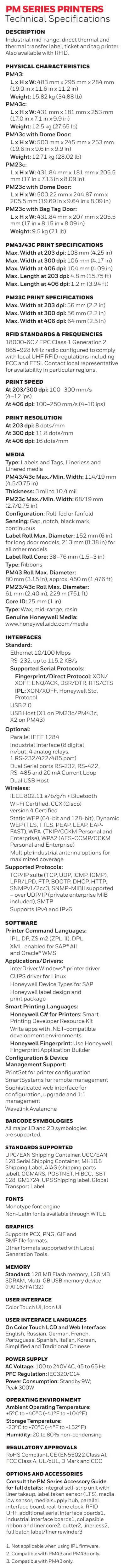 Hoja de datos de Honeywell PM43_PM43C_PM23C