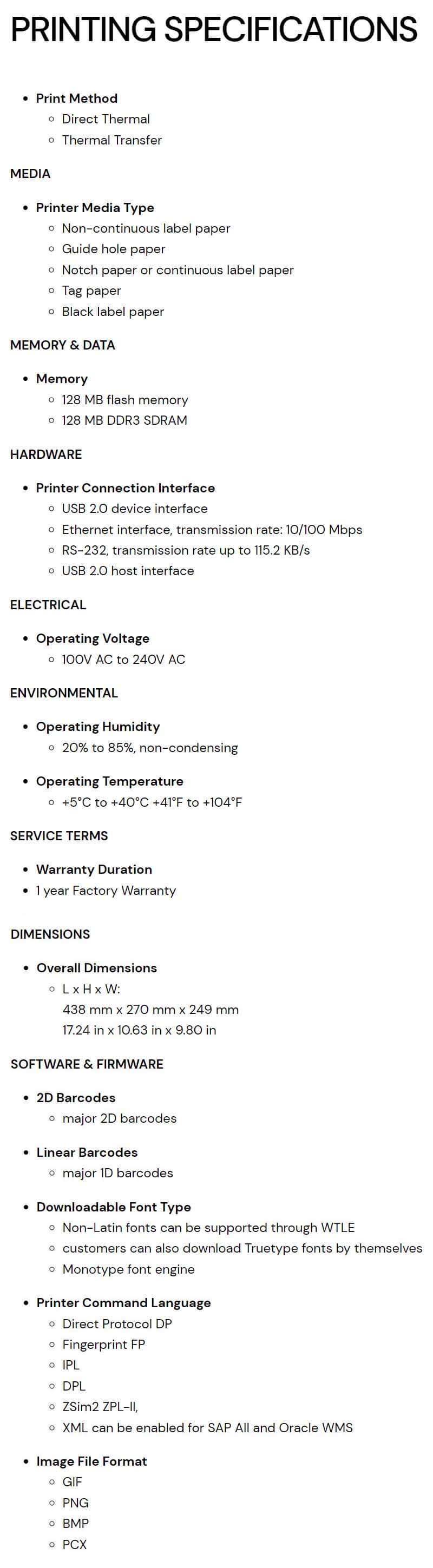 Honeywell PX240S Industrial Printe  data sheet