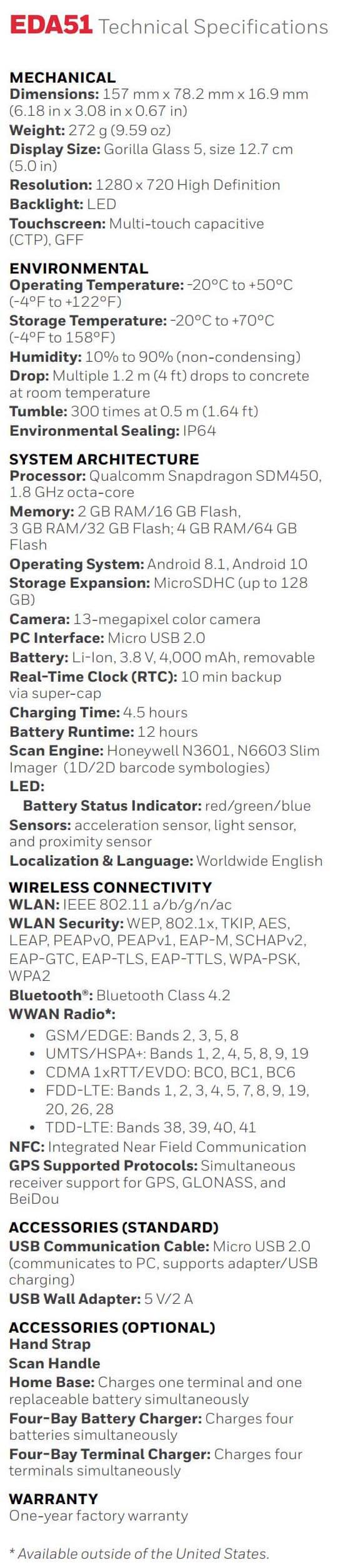 Honeywell ScanPal EDA51 Mobile Computer data sheet