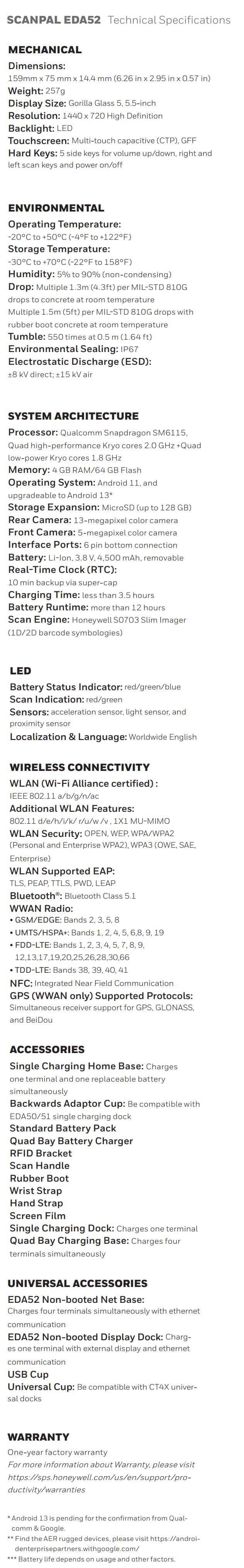 Honeywell ScanPal EDA52 data sheet