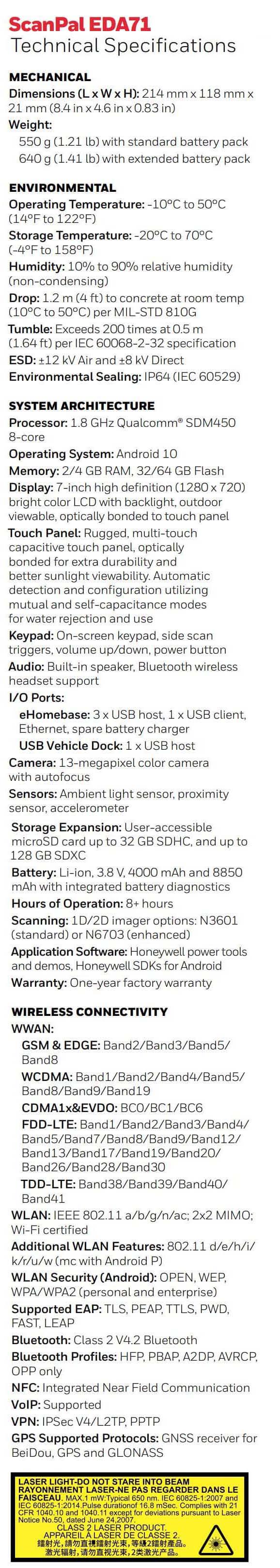 Honeywell ScanPal EDA71 Enterprise Tablet datasheet