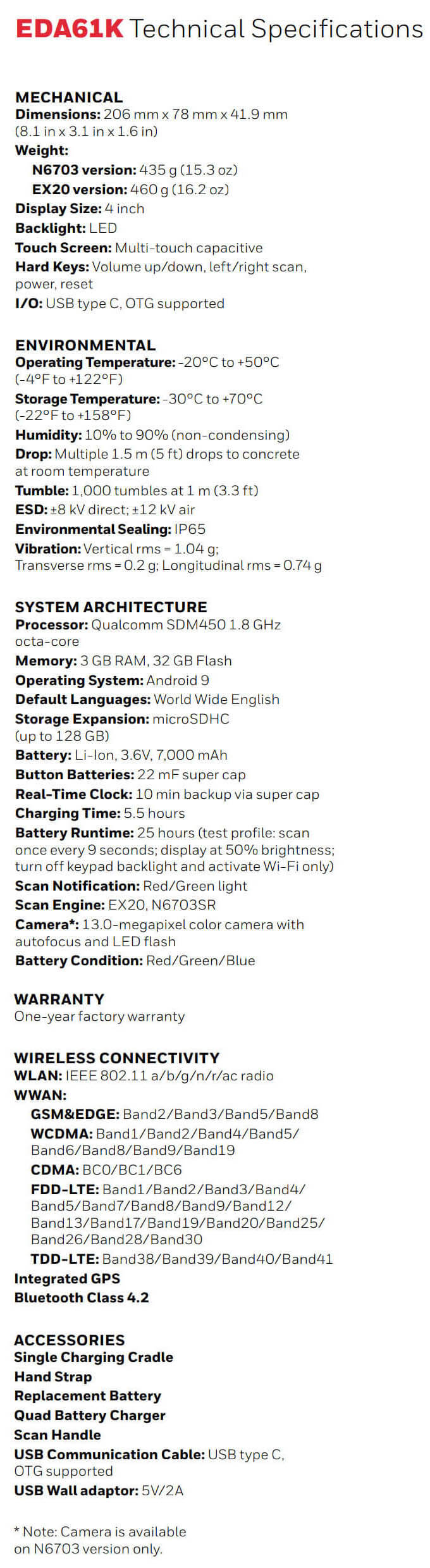 Honeywell Scanpal EDA61K Enterprise Mobile Computer datasheet