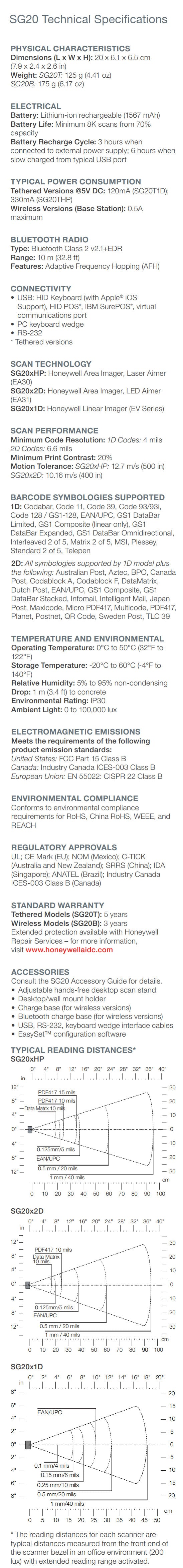 Honeywell SG20 Tethered Scanner datasheet