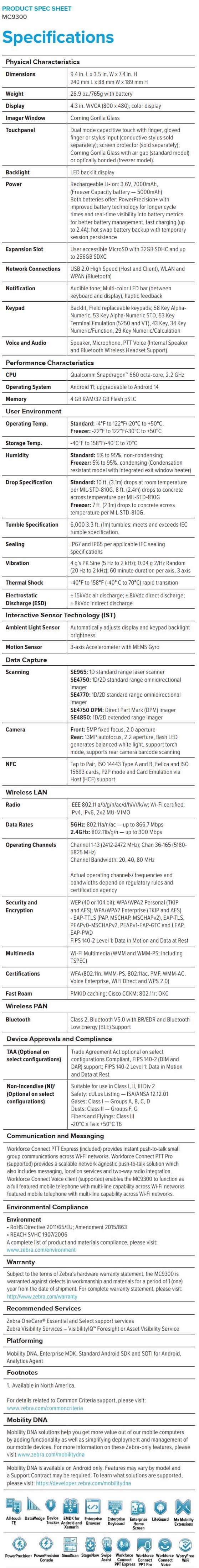 Zebra MC9300 Handheld Mobile Computer data sheet