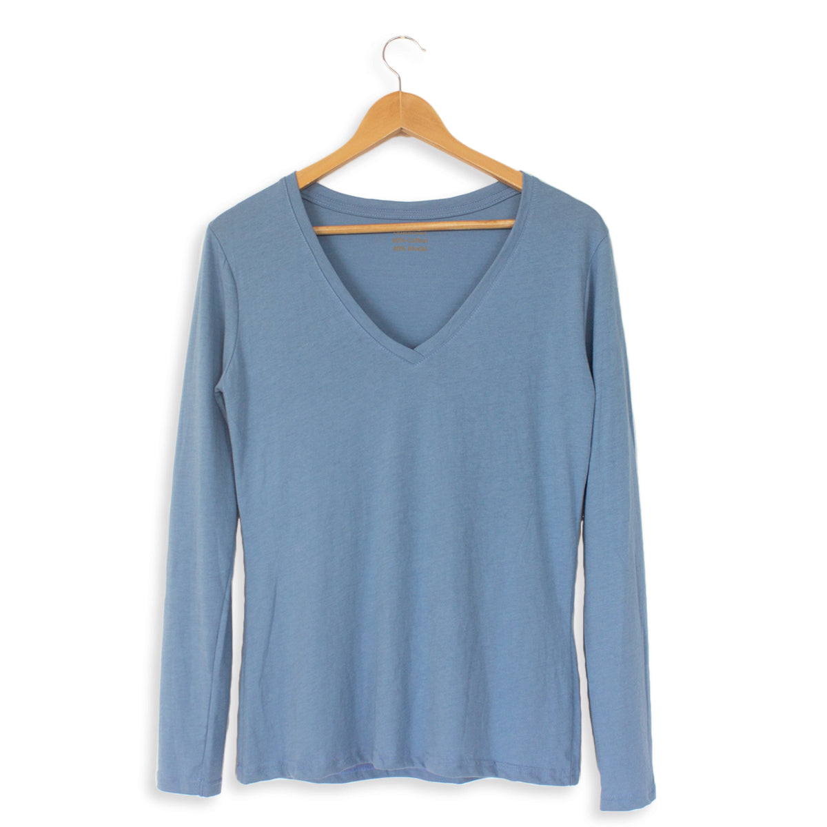 Azure<br>Butter Soft Cotton/Modal Fitted V-Neck Long-Sleeve Tee