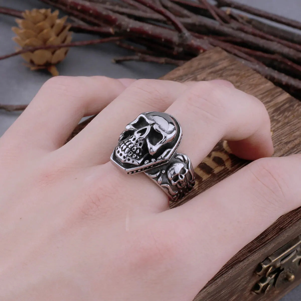 Trend Neo-Gothic Skull Biker Ring
