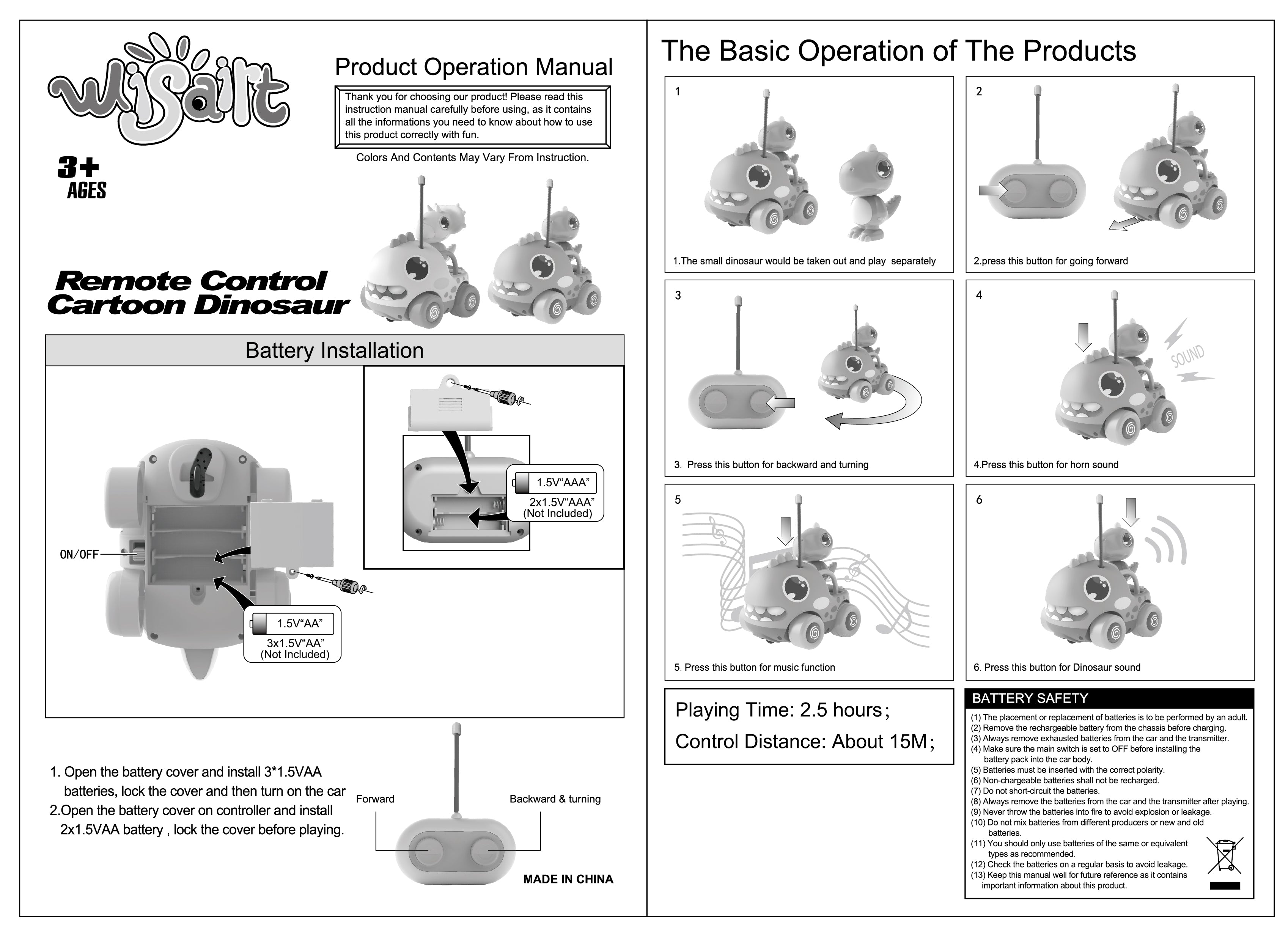 Tcovle RC Dinosaur Chasers Car with Music and Sound for Toddlers Age 2