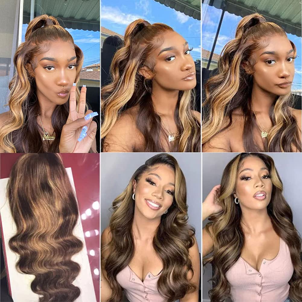 Honey Blonde Lace Frontal Body Wave Lace Front Human Hair Wig