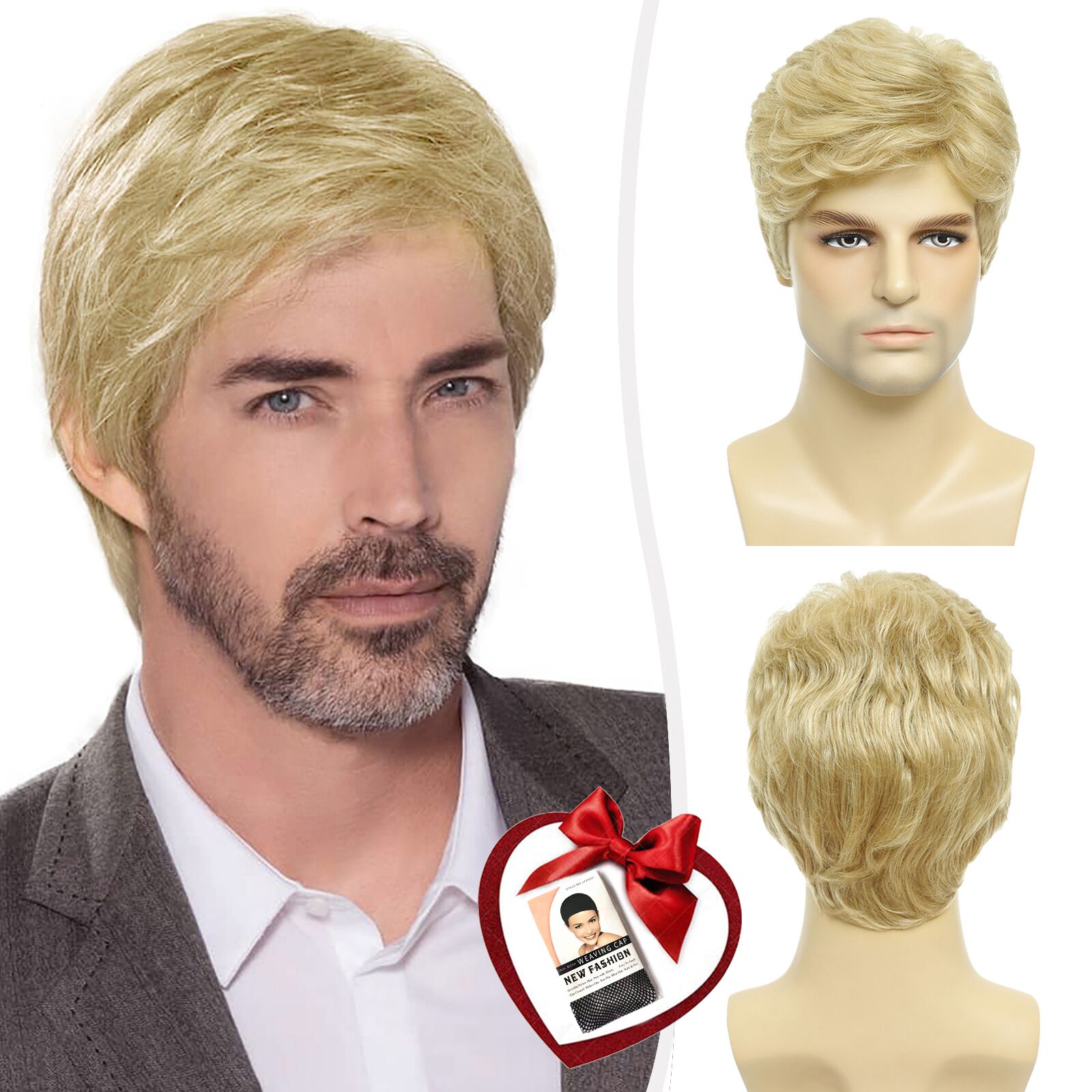 BCHR Short Men Blonde Wigs