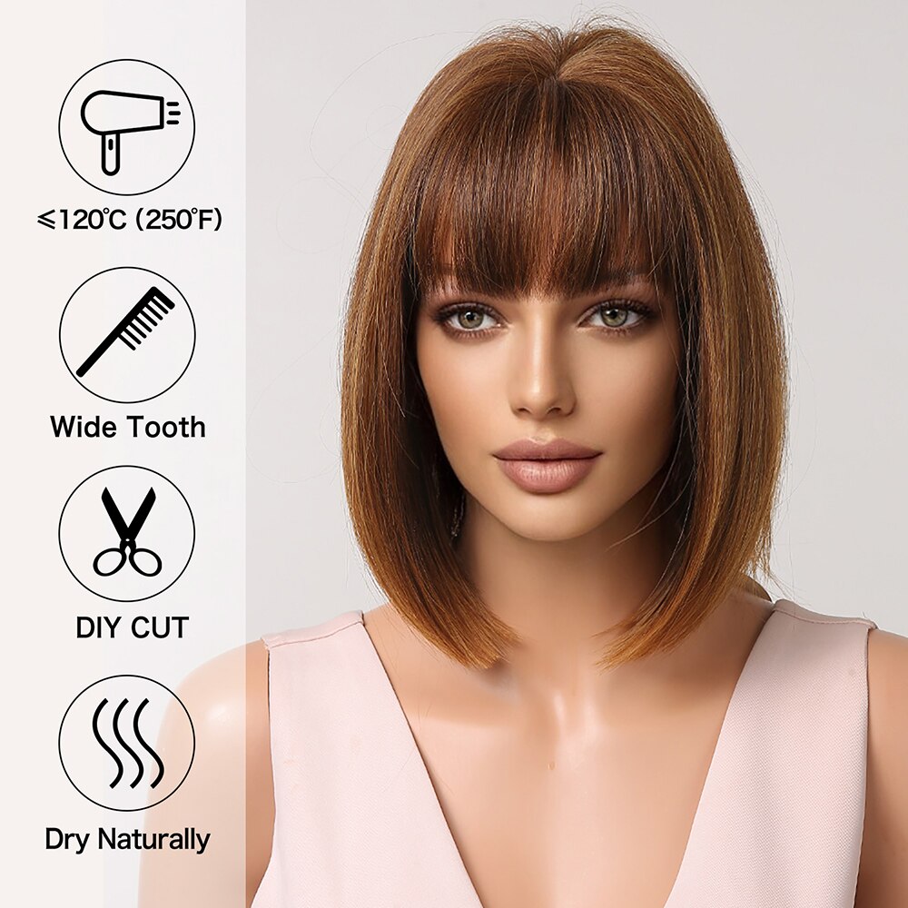 Short Straight Synthetic Wigs with Bangs