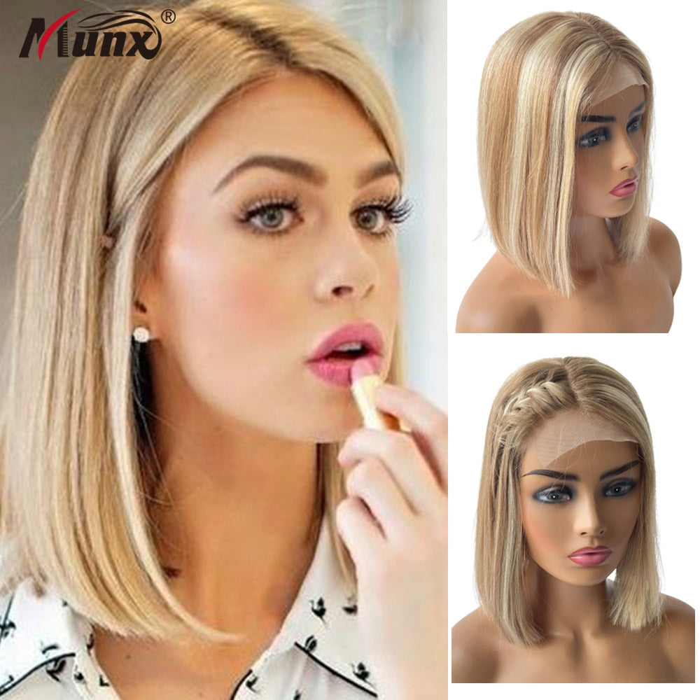 Human Hair Wig Highlights Closure T Part Lace Front Bob