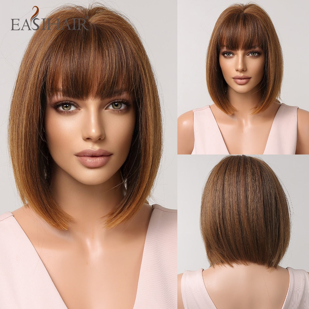 Short Straight Synthetic Wigs with Bangs