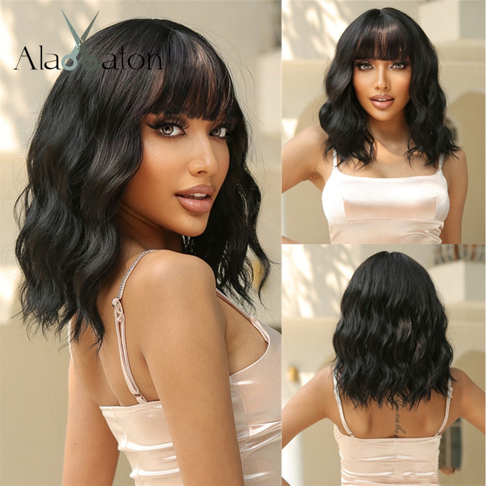 Bangs Synthetic Black Natural Looking Wig