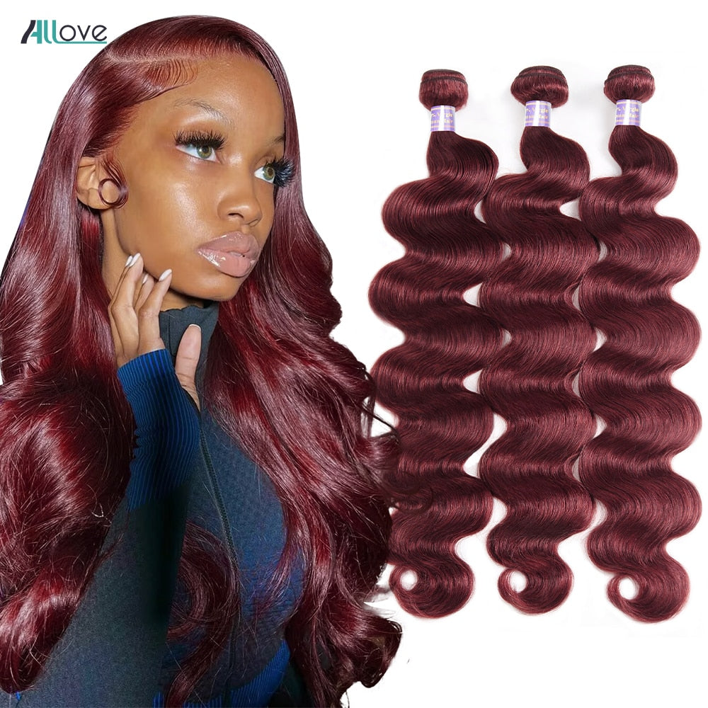 99J Red Colored Human Hair Bundles Brazilian Weaving Remy Hair