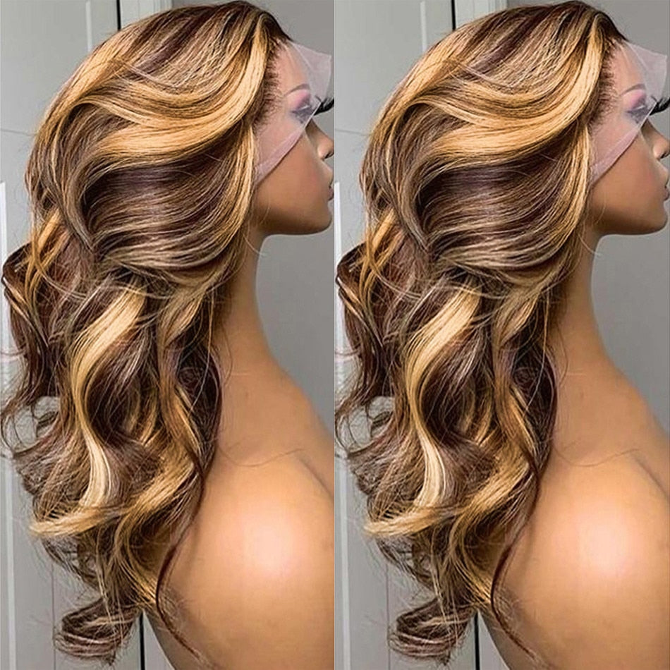 Honey Blonde Lace Frontal Body Wave Lace Front Human Hair Wig