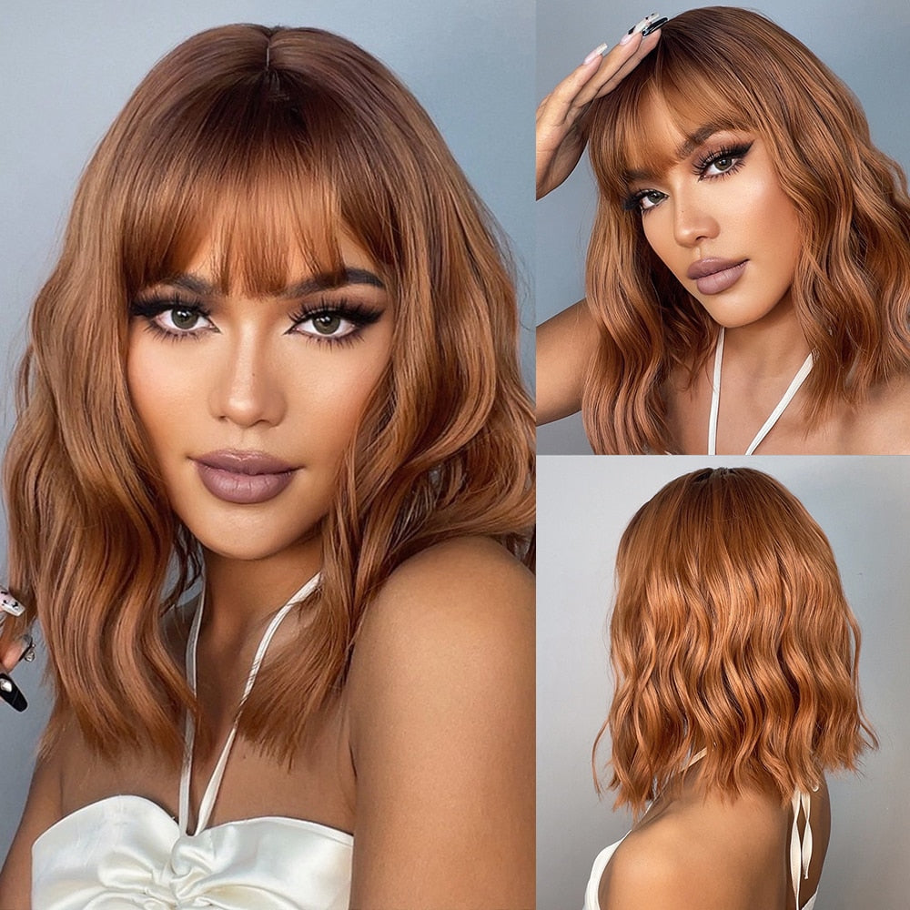 HENRY MARGU Red Copper Ginger Synthetic Wigs with Bangs